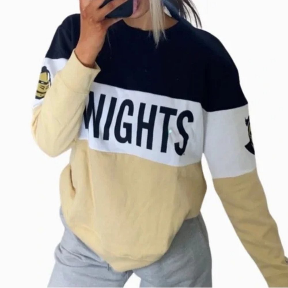 NWT UCF Knights Crewneck Sweatshirt Color Block Black Gold White SZ MEDIUM